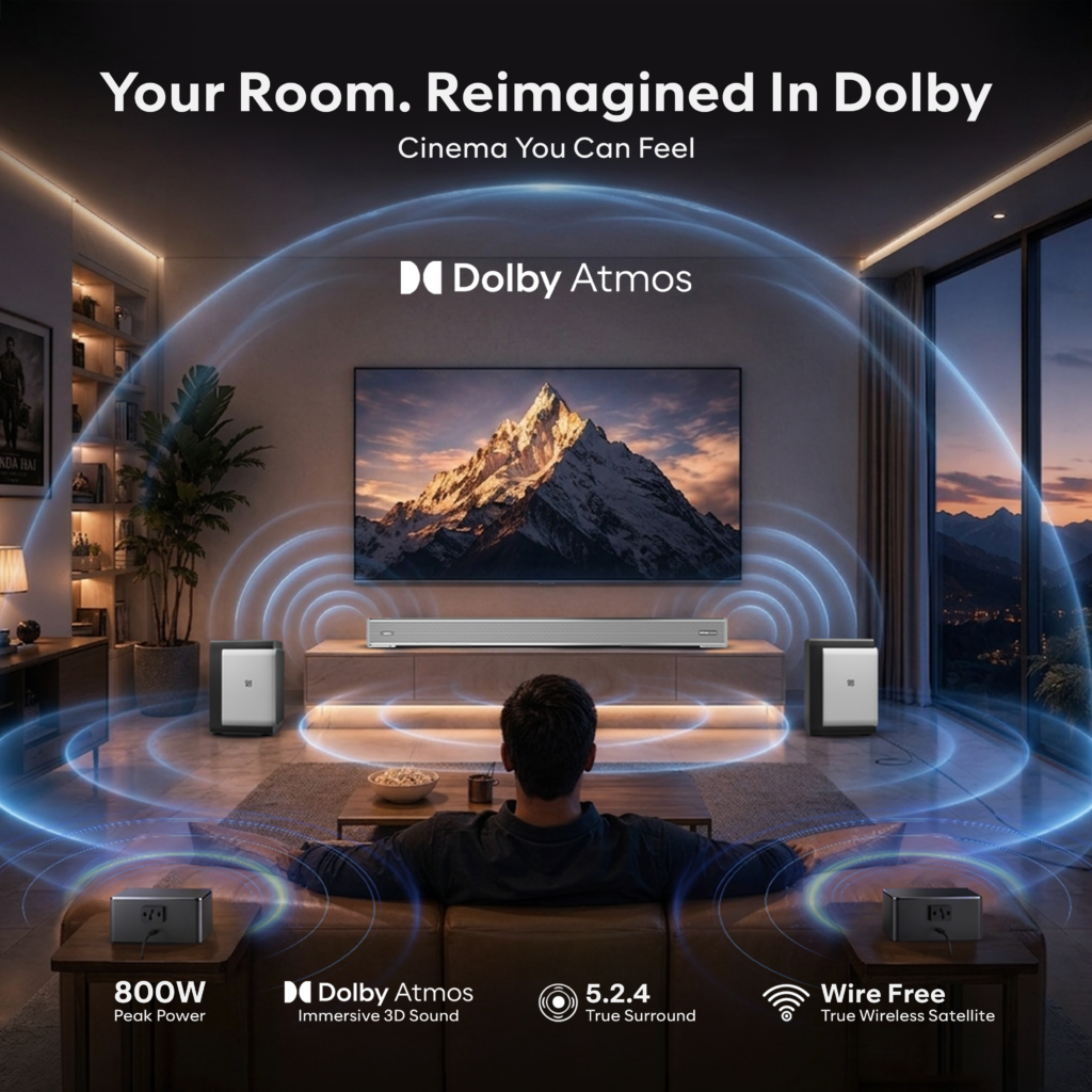 GOVO GoSurround 1000 Pro 800W 5.2.4 Channel Dolby Atmos Soundbar System with Dual Subwoofers and Wireless Satellite Speakers sound bar price comparison image - view 4